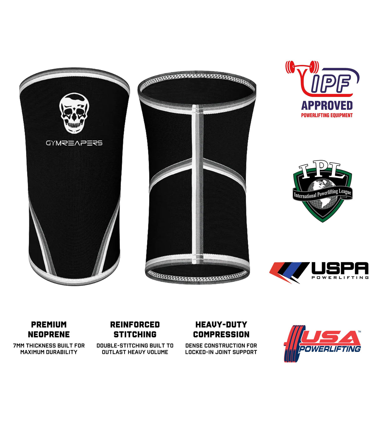 Gymreapers Knee Sleeves (1 Pair) with Gym Bag - IPF Approved - Support Compression Brace for