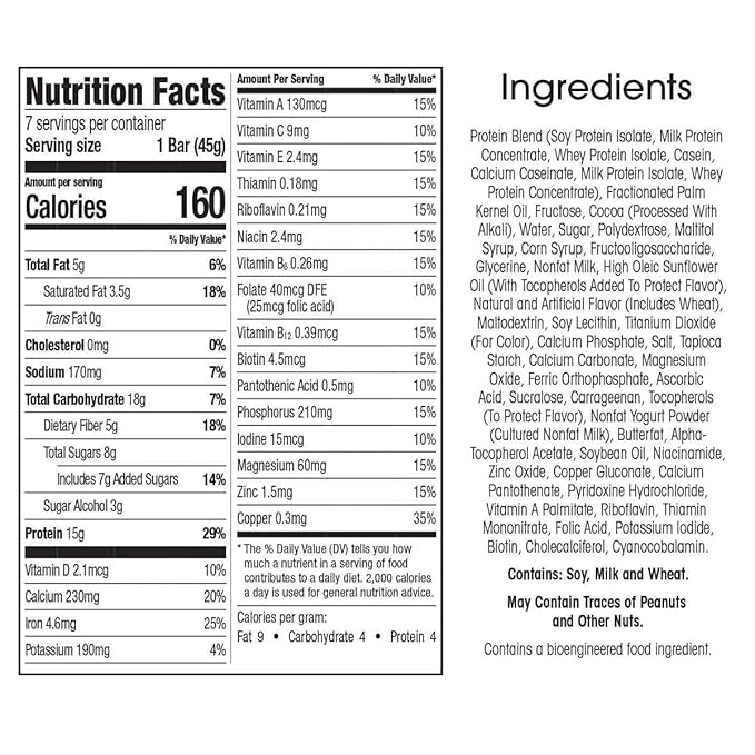 WonderSlim Meal Replacement Protein Bar, Dark Chocolate S'mores, 15g Protein, 20 Vitamins &