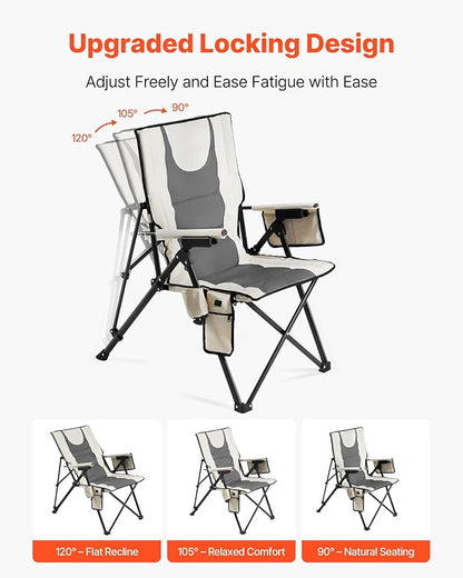 VEVOR Heated Camping Chair, 3 Heat Settings, High Back Folding Camping Chair, Supports 260lbs, Full