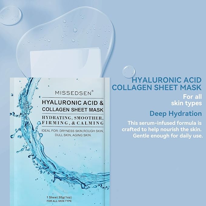 Collagen Face Mask with Hyaluronic Acid, Vitamin E Oil for Skin Care Hydrating, Moisturizing