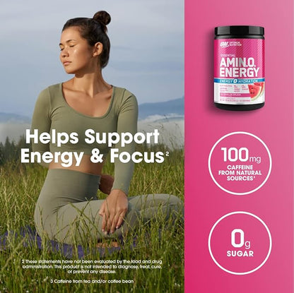 Optimum Nutrition Amino Energy Powder Plus Hydration, with BCAA, Electrolytes, and Caffeine