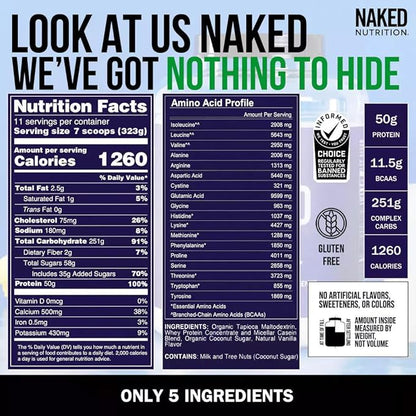 NAKED Vanilla Mass - All Natural Vanilla Weight Gainer Protein Powder - 8lb Bulk, GMO Free, Gluten