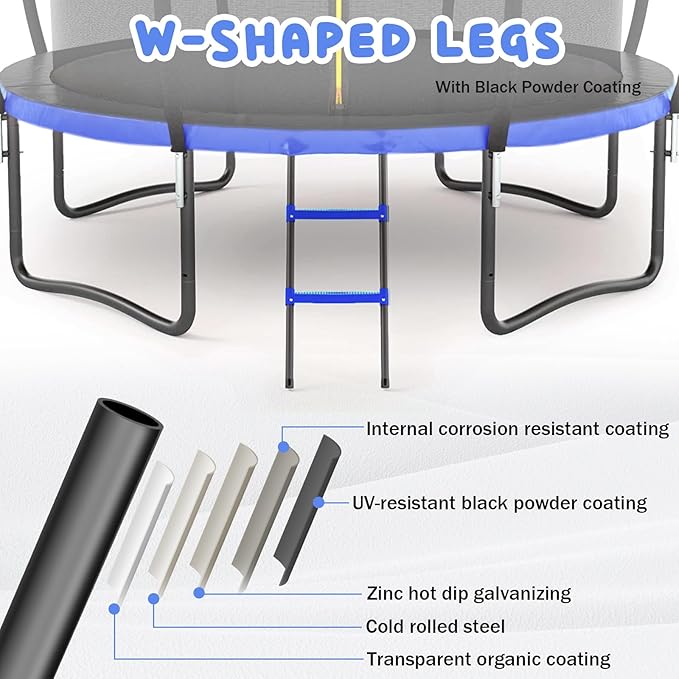 Trampoline 12FT 14FT 15FT 16FT for Kids/Adults - Outdoor Recreational with Enclosure Net Curved