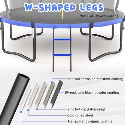 Trampoline 12FT 14FT 15FT 16FT for Kids/Adults - Outdoor Recreational with Enclosure Net Curved