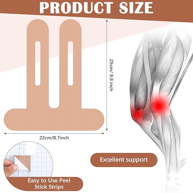 50 Pcs Precut Kinesiology Tape for Knees Pain Relief Elastic Waterproof Athletic Knee Tape for