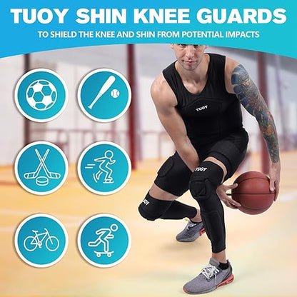 TUOY Knee Pad with Shin Guard Pads, Protective Shin/Knee Sleeve Support for Soccer, Football