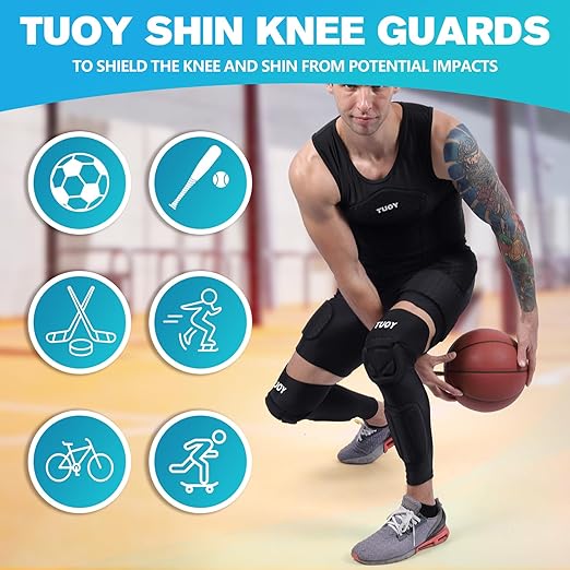 TUOY Knee Pad with Shin Guard Pads, Protective Shin/Knee Sleeve Support for Soccer, Football