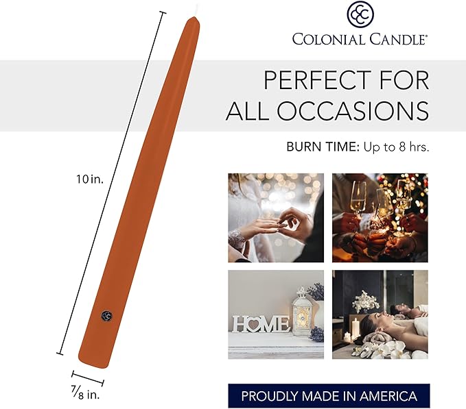 Colonial Candle Unscented Taper Candle, Handipt Collection, Pumpkin, 10 in, Pack of 12 - Up to 8