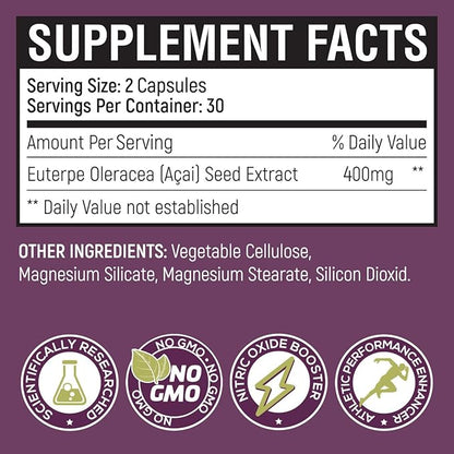 New Patented Nitric Oxide Supplement -Increase Blood Flow & Circulation- Organic Acai Seed Extract
