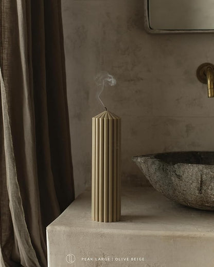 LAWA Ribbed Peak Pillar Candle - Large Beautiful Handmade Pillar Scented Soy Wax Candle Elegant