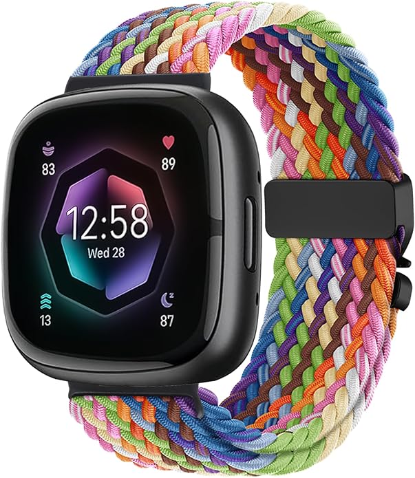 Braided Stretchy Band for Fitbit Versa 4/Versa 3/Sense 2/Sense Watch Band Women Men,Parachute-style