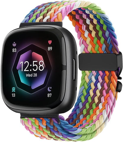 Braided Stretchy Band for Fitbit Versa 4/Versa 3/Sense 2/Sense Watch Band Women Men,Parachute-style