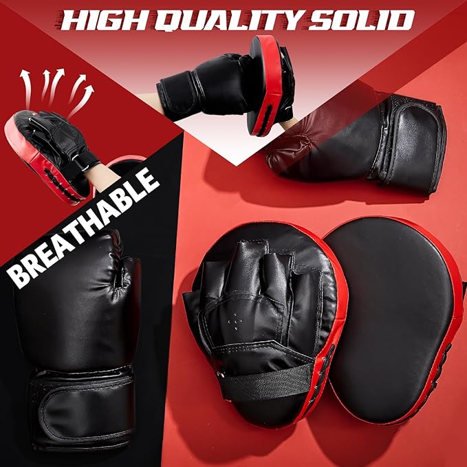 4-in-1 2 Pairs 8 oz Boxing Gloves and 4 Pcs Punching Mitts Set for Kids Men Women, Boxing Gloves