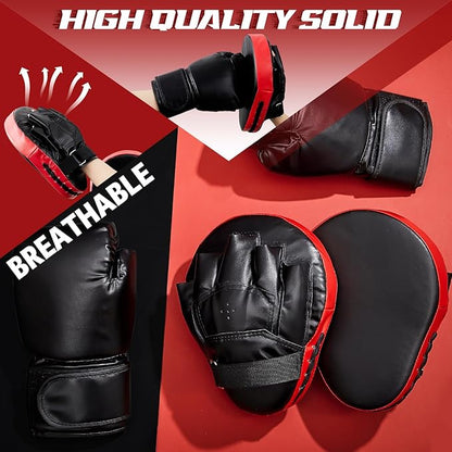 4-in-1 2 Pairs 8 oz Boxing Gloves and 4 Pcs Punching Mitts Set for Kids Men Women, Boxing Gloves
