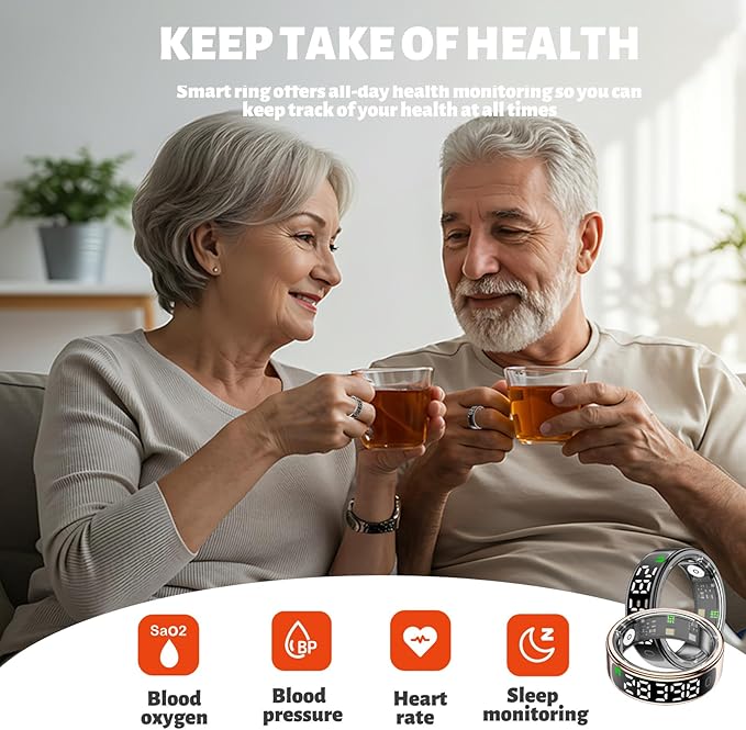 Smart Health Ring for Women Men, Smart Ring Fitness Tracker for iOS Android, Heart Rate, Blood
