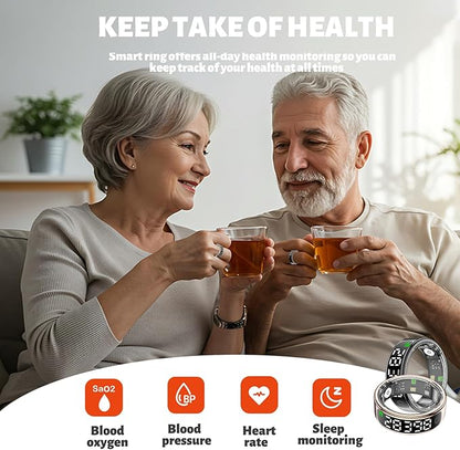 Smart Health Ring for Women Men, Smart Ring Fitness Tracker for iOS Android, Heart Rate, Blood