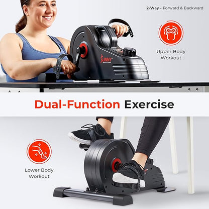 Sunny Health & Fitness Dual Function Under Desk Pedal Exerciser, Portable Indoor Cardio Mini Bike