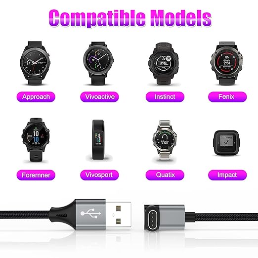 AGVEE 3.3ft Charger for Garmin Watch, L-Shape Charging Cable for Fenix, Forerunner, Vivoactive