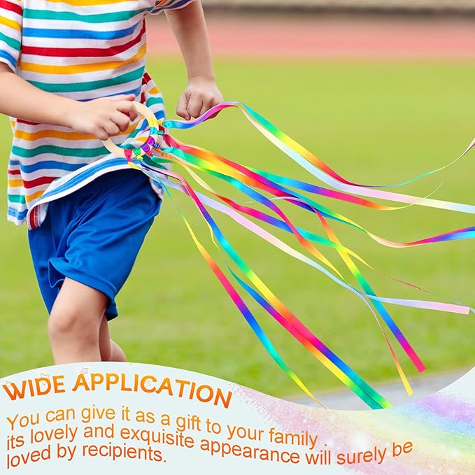 Junkin Ribbon Rings Hand Kite Waldorf Toys Dancing Wrist Ribbons Rainbow Streamers with Wood Ring