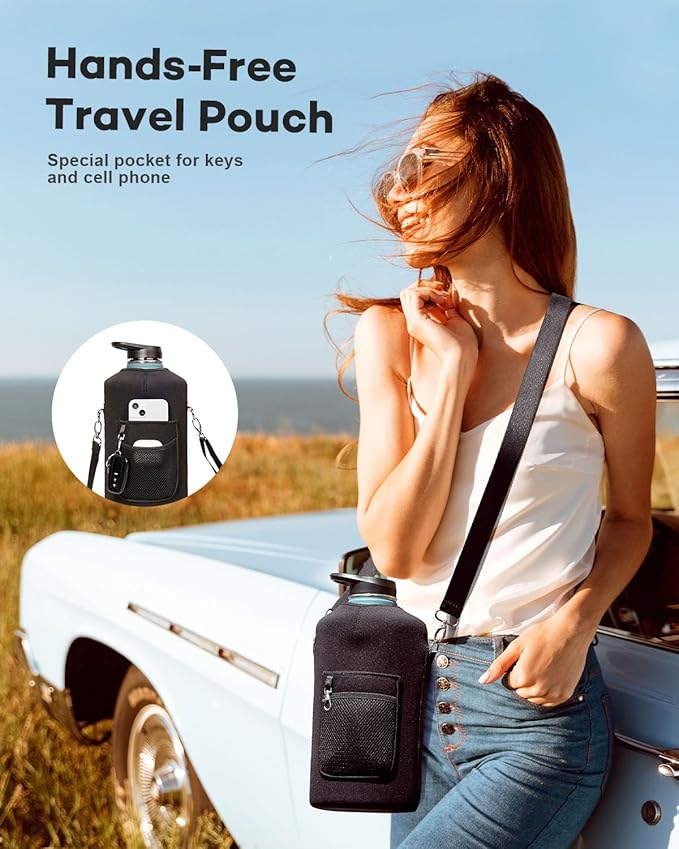 128 oz Stainless Steel Water Bottle with Handle and Carry Pouch, One Gallon Insulated Mug Tumbler