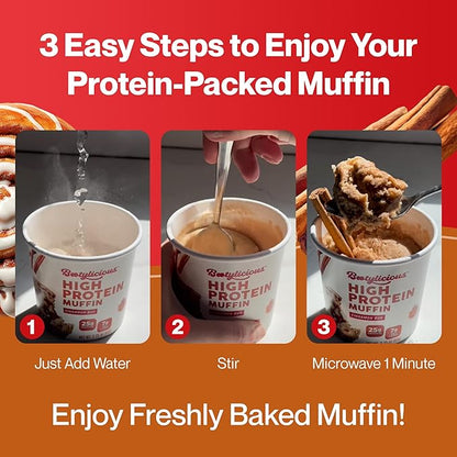 Bootylicious | High-Protein Muffin | 25g Protein, 7g Net Carbs, 2.32-2.75oz Cup, 12-Pack (Cinnamon