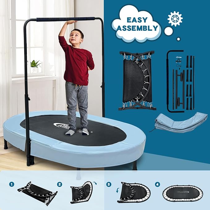 Nattork 56" Kids Trampoline Indoor, Double Trampoline with Adjustable Handle for Kids