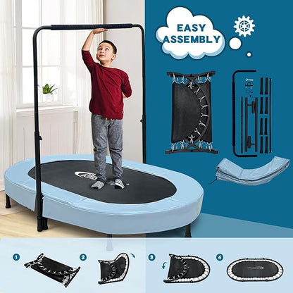 Nattork 56" Kids Trampoline Indoor, Double Trampoline with Adjustable Handle for Kids
