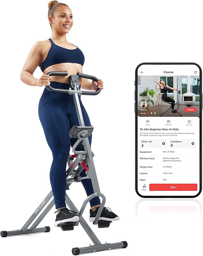 Sunny Health & Fitness Row-N-Ride PRO, Full Body Combo Squat Machine w/Optional Resistance Band