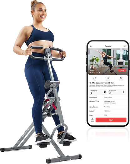 Sunny Health & Fitness Row-N-Ride PRO, Full Body Combo Squat Machine w/Optional Resistance Band