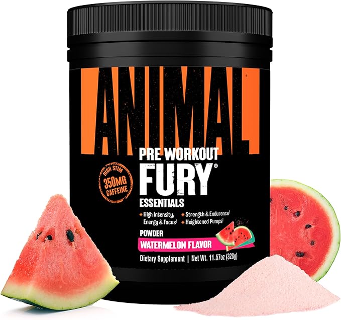 Animal Fury Pre Workout Powder - Watermelon, 350mg Caffeine, BCAA Amino Acids, 2g Beta Alanine