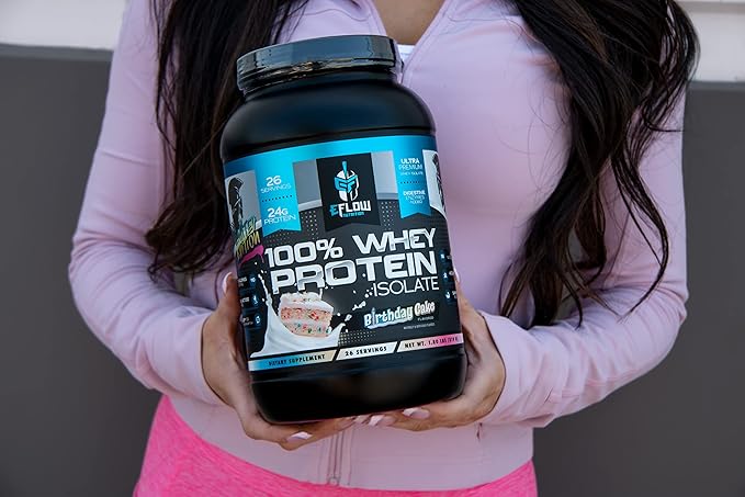 eFlow Nutrition 100% Whey Protein Isolate - Lactose-Free Digestive Enzymes Added, Low Carb, Post