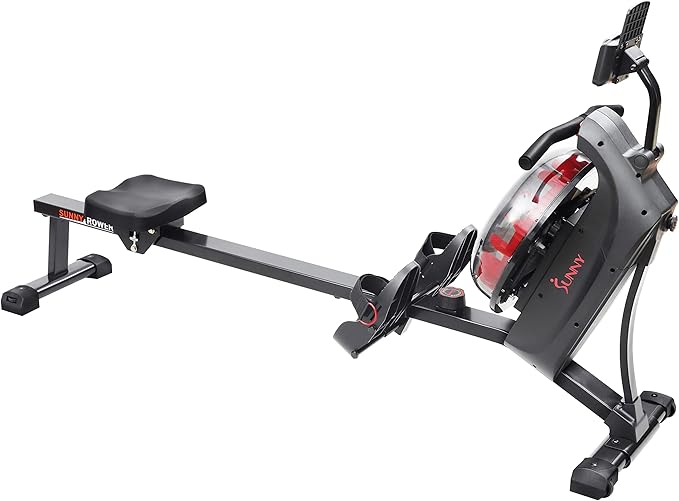 Sunny Health & Fitness Elite Water Rowing Machine with High Dynamic Resistance Vertical Tank