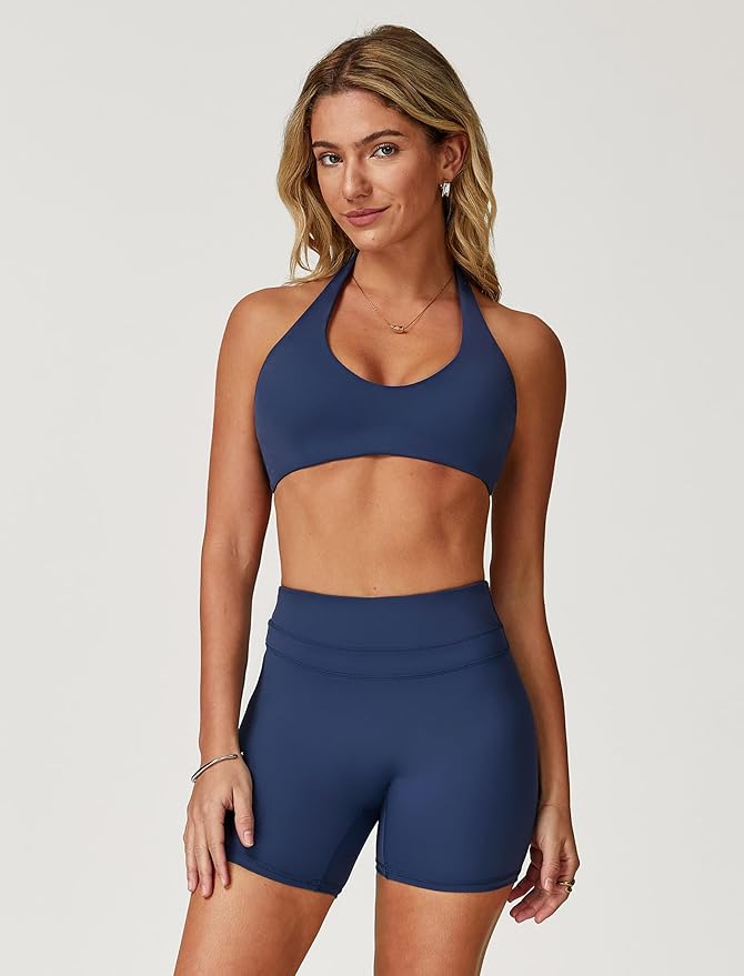 Two piece yoga short set for women with Halter top and gym short Matching workout sets for
