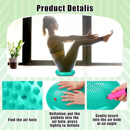 2 Pcs Wiggle Seat Inflated Wobble Cushion Flexible Balance Disc with Air Pump for Core Stability