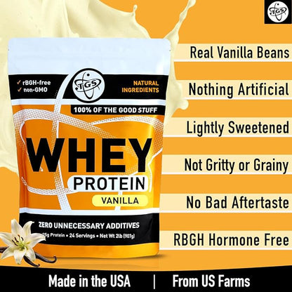 Vanilla Whey Protein Powder 2lb - No Artificial Sweeteners, All Natural Ingredients, Undenatured
