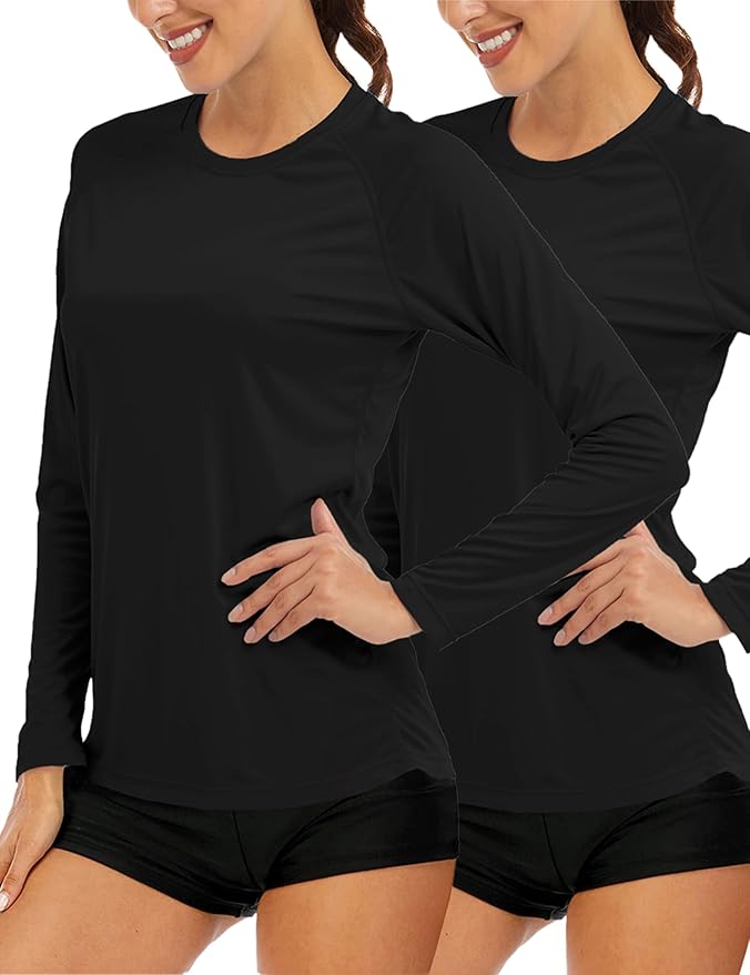 MAGCOMSEN Women's 2 Pack Long Sleeve Shirts UPF 50+ Sun Protection Quick Dry Swim Shirt for Rash