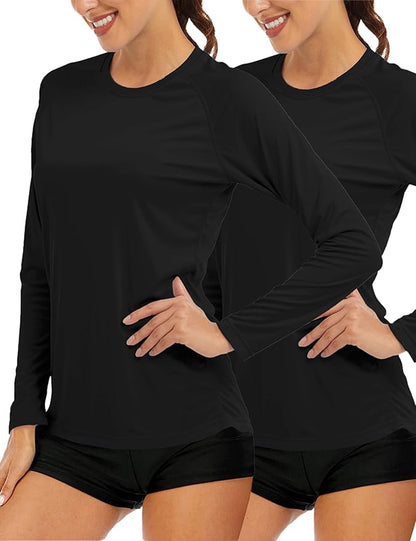 MAGCOMSEN Women's 2 Pack Long Sleeve Shirts UPF 50+ Sun Protection Quick Dry Swim Shirt for Rash