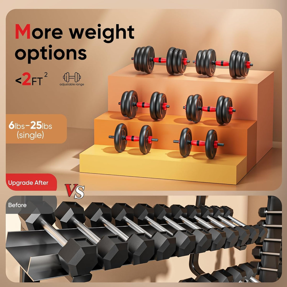 UNNMIIY Adjustable Dumbbells, 20/30/45/70/90lbs Free Weight Set with