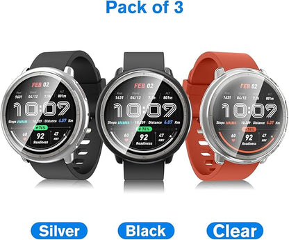 Fintie 3 Packs Screen Protector Case Compatible with Amazfit Active 2, Soft TPU Plated Bumper Full