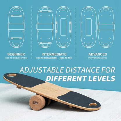 XCMAN Balance Board Surf Trainer with Adjustable Stoppers - 3 Different Distance Options Bamboo
