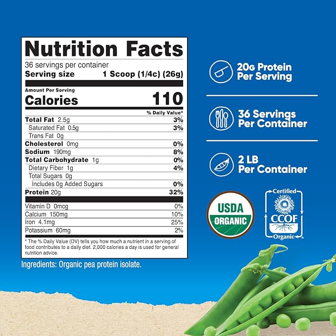 Nutricost Organic Pea Protein Isolate Powder (2LBS) - Unflavored, Certified USDA Organic, Protein