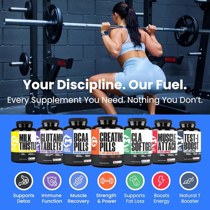 Crazy Muscle Creatine Monohydrate Powder, 5000mg Premium 3X ThreeAtine Pre Workout Mass Gainer