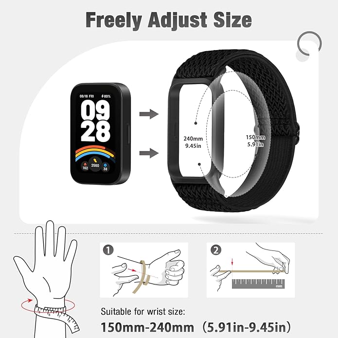 2 Pack Elastic Bands Compatible with Xiaomi Smart Band 9 Active Women Men, Soft Nylon Replacement