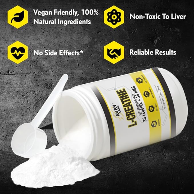 L-CREATINE Supplement: Creatine Monohydrate w/Leucine Amino Acid and HMB – Supports Muscle Mass