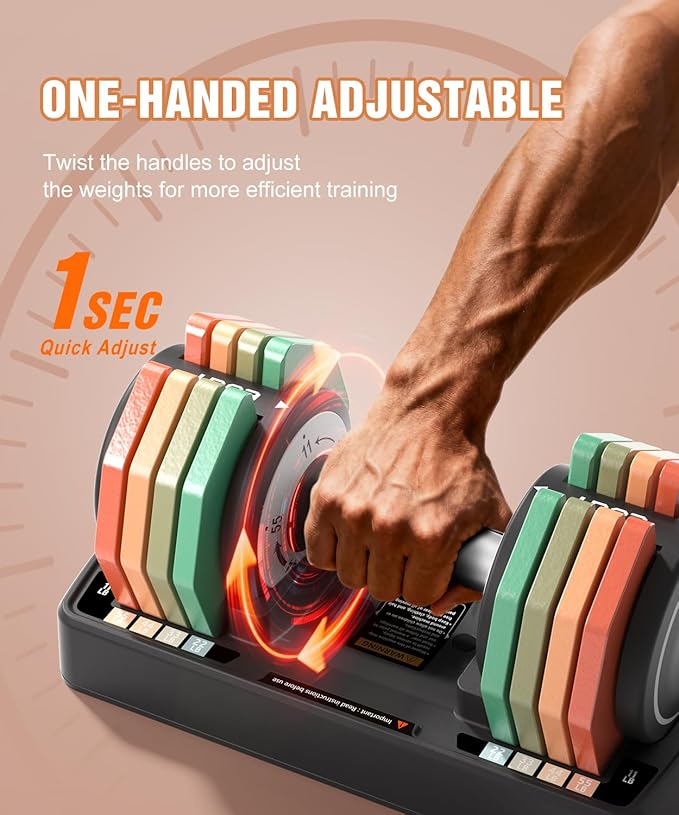 Adjustable Dumbbells Set/Single, 12.5LB/22.5LB/55LB 5 in 1 Free Adjustable Dumbbell Set with