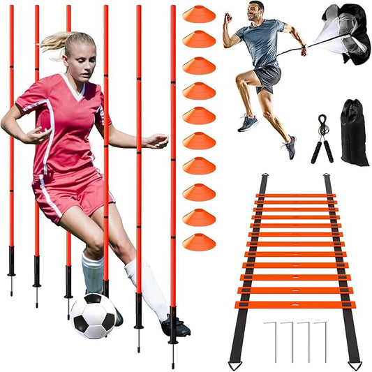 24Pcs Soccer Agility Training Equipment Set Ultimate Agility Poles Cones Ladder More for Quick