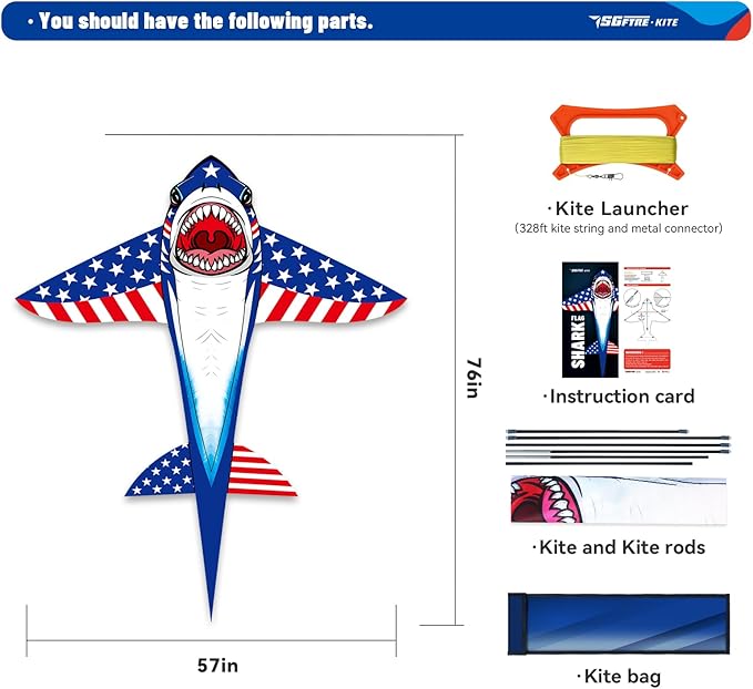 Three Headed Shark Kite for Kids and Adults,Kites for Kids Ages 8-12 Easy to Fly,Single Line Beach