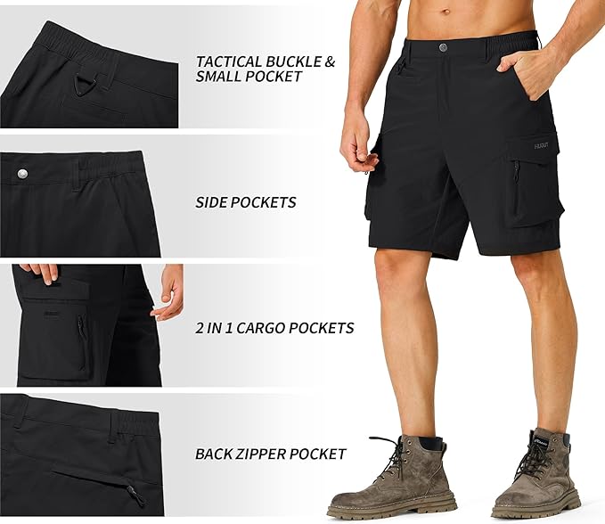 Men's Hiking Cargo Shorts Quick Dry Lightweight Travel Shorts with Multi Pockets for Fishing