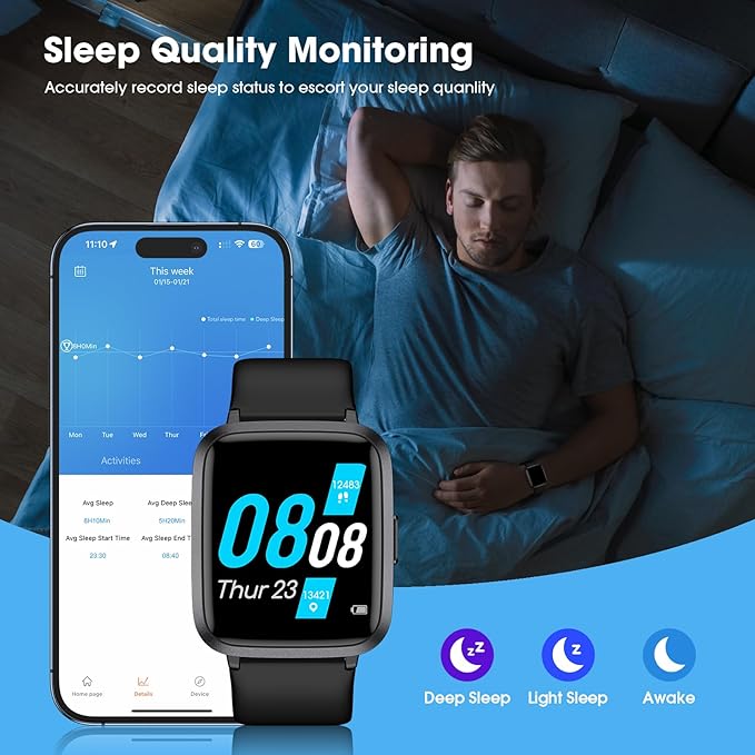 Fitness Tracker, Fitness Watch with Blood Oxygen, Blood Pressure & Heart Rate Monitor, Steps