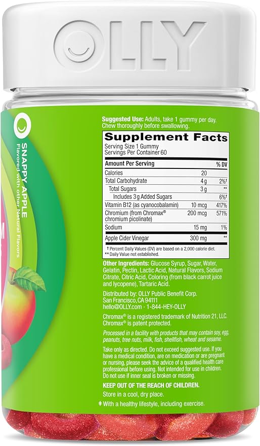 OLLY Metabolism Gummy Rings, Metabolism and Cellular Energy Chewable Supplement,* Apple Cider